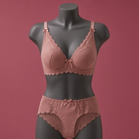 Dusty Rose Premium Full Lace Padded Bra & Panty Set