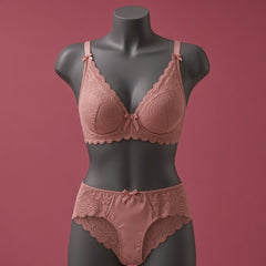 Dusty Rose Premium Full Lace Padded Bra & Panty Set