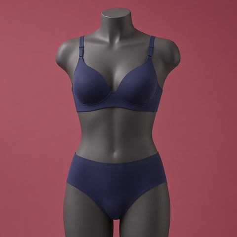 Navy Blue Seamless Smooth Padded Bra & Panty Set
